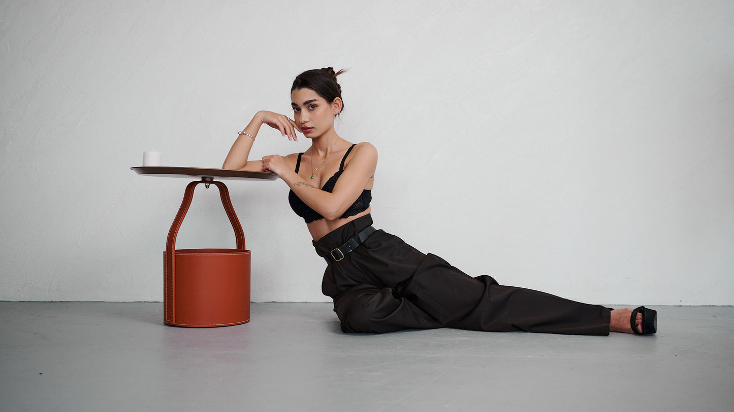 brown tailored trousers