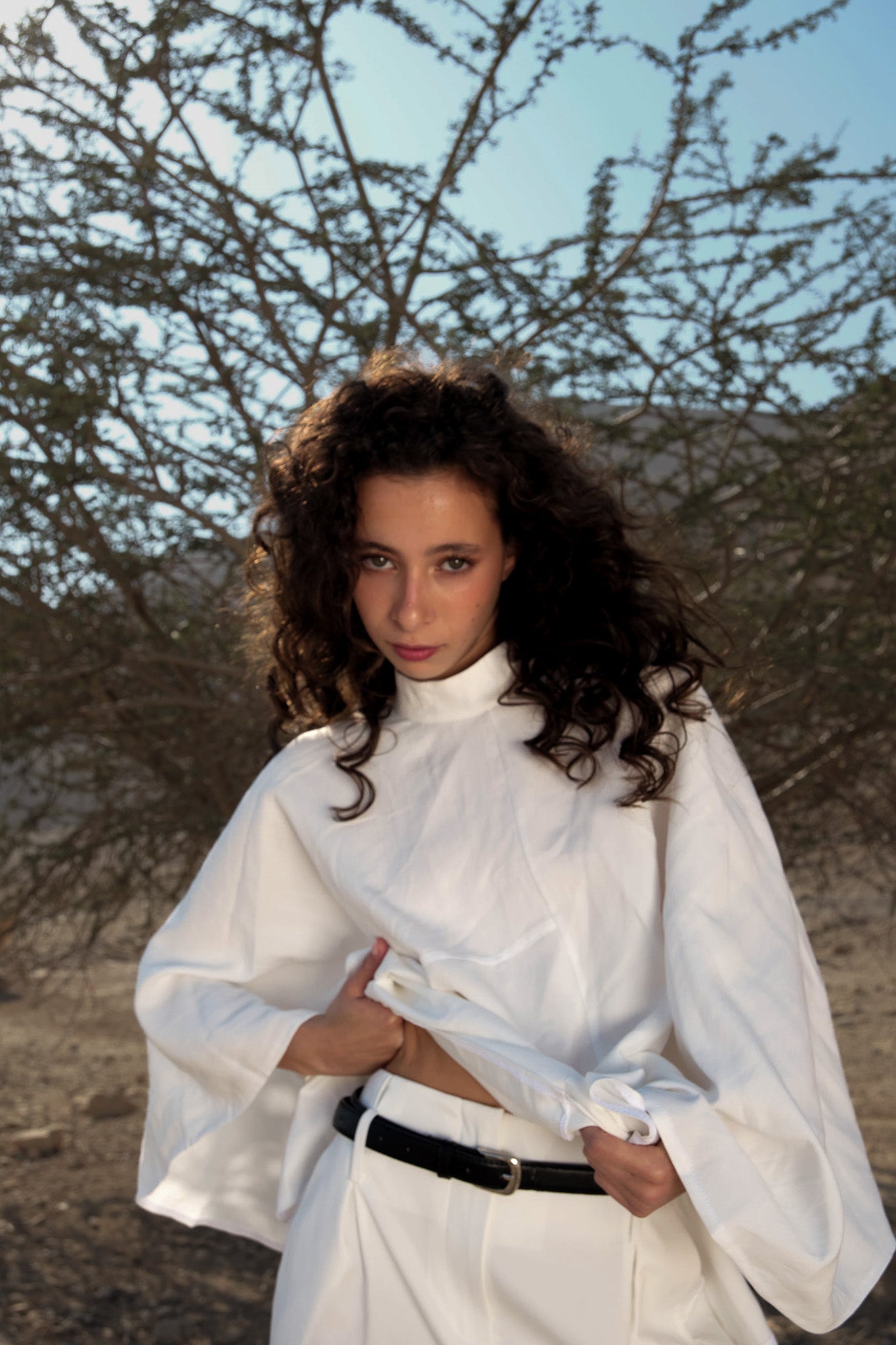 white colored kimono shirt