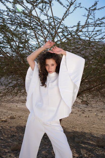 white colored kimono shirt