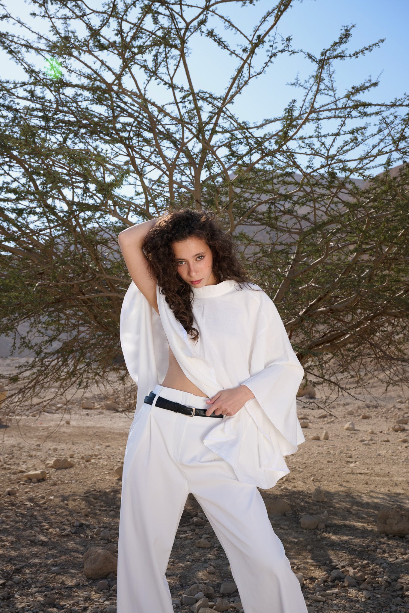 white colored kimono shirt