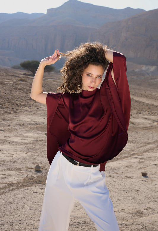 burgundy colored kimono shirt